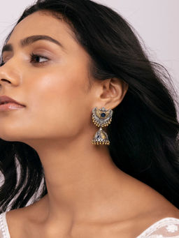 Indya - Earthen BY INDYA Dual Tone Blue Half Moon Jhumka Earrings