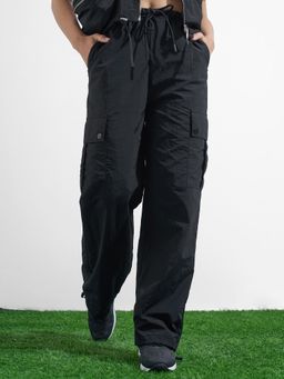 TOKYO TALKIES - Women Black Elasticated Waist With Tie-Up and Cargo