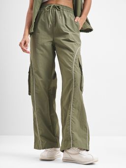 TOKYO TALKIES - Women Green Elasticated Waist With Tie-Up and Cargo