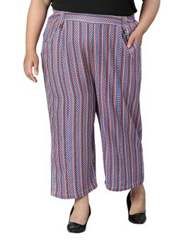 Oxolloxo - Women Plus Size Multicolour Stripe Print Elasticated With Side Pockets Pant