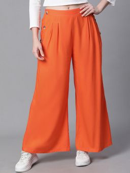 Oxolloxo - Women Orange Elasticated Flared Pant