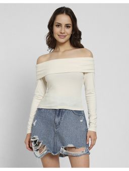 American Eagle - Women Cream Long-Sleeve Off-The-Shoulder Top