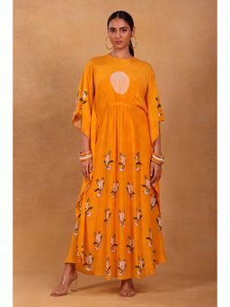 Masaba - Yellow Canary Blossom Circular Kaftan Dress (Set of 2)