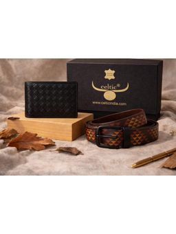 Celtic - Premium Leather Styl Braided Wallet Printed Belt Gift Set