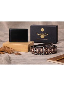 Celtic - Vintage Silver Buckle Belt Sleek Leather Wallet Gift Set