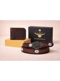 Celtic - Artisan Brown Tooling Belt + DualTone Wallet Gift Set