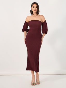 Styli - Women Off Shoulder Solid Sheath Maxi Dress
