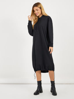 Styli - Women Oversized Fit Hooded Sweatshirt Midi Dress