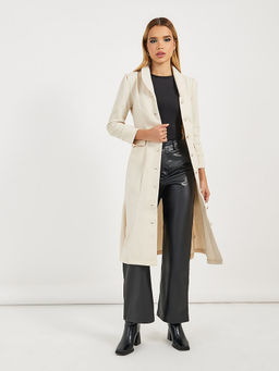 Styli - Women Solid Shawl Collar Midi Overcoat