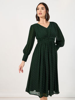 Styli - Women Polka Dots A-Line Midi Dress