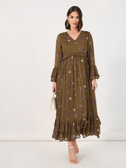 Styli - Women Floral A-Line Ruffle Hem Maxi Dress