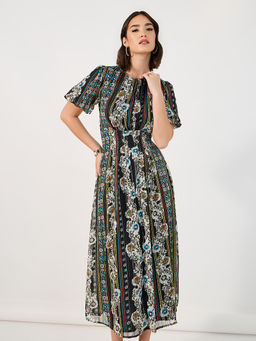 Styli - Women Round Neck Floral Midi Dress