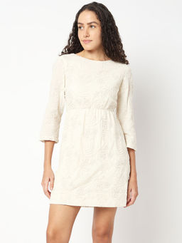 VERO MODA - Cream Embroidered Mini Dress