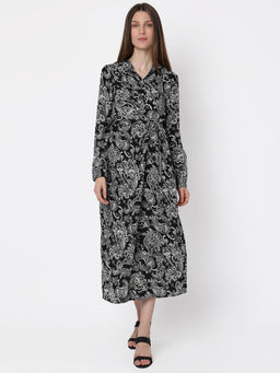 VERO MODA - Black Paisley Print Shirt Midi Dress