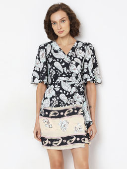 VERO MODA - Black Printed Wrap Mini Dress