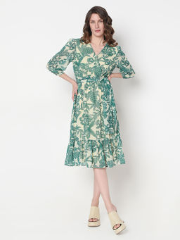 VERO MODA - Green Printed Fit and Flare Midi Dress (Set of 2)