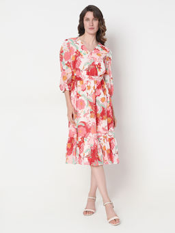 VERO MODA - Red Floral Print Fit and Flare Midi Dress (Set of 2)