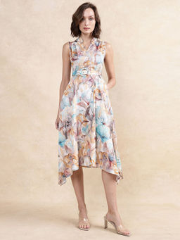 RAREISM - Armon Light Multi-Color Print Flared Midi Dress with Belt (Set of 2)