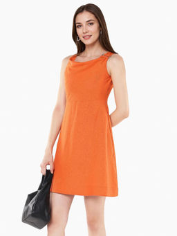 RAREISM - Eswati Orange Solid Flared Mini Dress