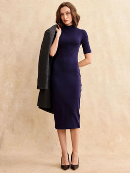 RAREISM - Rotary Dusky Purple Solid Slim Midi Dress