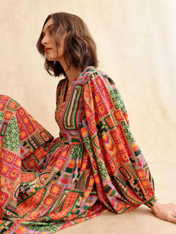 RAREISM - Sweg Print Flared Midi Dress