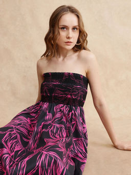 RAREISM - Utjola Black Print A-Line Midi Dress