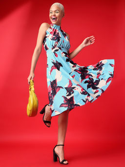 PURVAJA - Printed Sky Blue Midi Dress