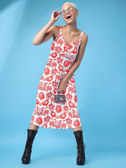 PURVAJA - Printed Orange Midi Dress