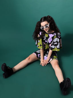 PURVAJA - Printed Black Ruffle Mini Dress