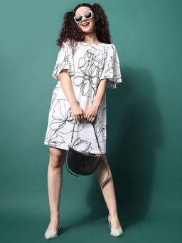PURVAJA - Printed White Ruffle Dress