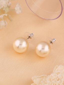 Estele - Rhodium Plated Sparkling Cream Pearl Stud Earrings for Women