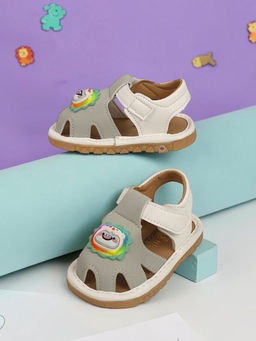 Truffle Collection - Grey Synthetic Leather Led Light and Chu-Chu Sound Musical Flat Sandals