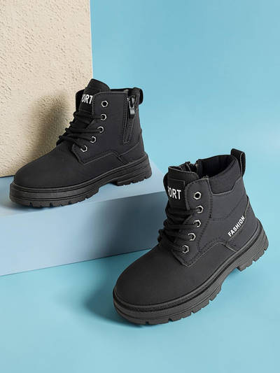 Black Synthetic Leather Winter Lace-Up Ankle Boots