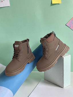 Truffle Collection - Brown Synthetic Leather Winter Lace-Up Ankle Boots