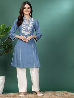 Nayam by lakshita - Blue Embroidered Kurta with Pant (Set of 2)