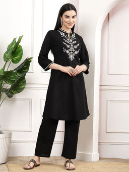 Nayam by lakshita - Women Black Embroidered Kurta with Pant (Set of 2)