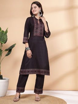 Nayam by lakshita - Women Wine Printed A-Line Kurta with Pant (Set of 2)