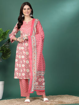 Nayam by lakshita - Pink Floral Printed A-Line Kurta with Pant and Dupatta (Set of 3)