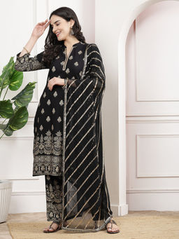Nayam by lakshita - Black Floral Foil Printed Kurta with Pant and Dupatta (Set of 3)