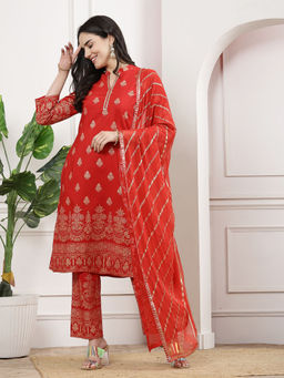 Nayam by lakshita - Red Floral Foil Printed Kurta with Pant and Dupatta (Set of 3)