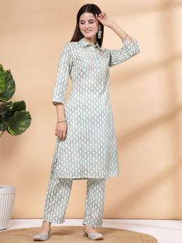Nayam by lakshita - Sea Green Printed A-Line Kurta with Pant (Set of 2)