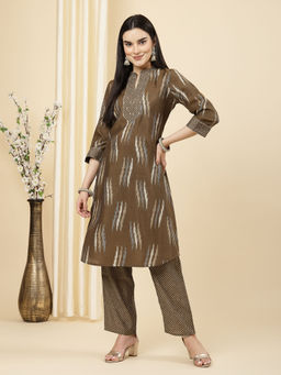 Nayam by lakshita - Women Olive Printed Kurta with Pant (Set of 2)