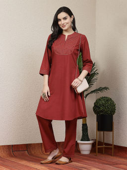 Nayam by lakshita - Rust Solid Embellished Co-Ord (Set of 2)