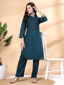 Nayam by lakshita - Teal Solid A-Line Kurta with Pant (Set of 2)