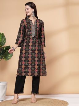 Nayam by lakshita - Black Printed A-Line Kurta with Pant (Set of 2)