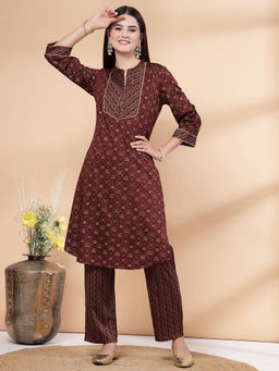 Nayam by lakshita - Maroon Rayon Mix-Match Printed Kurta and Pant (Set of 2)