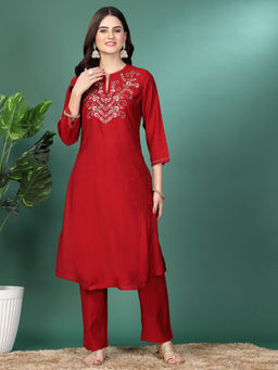 Nayam by lakshita - Red Embroidered Kurta with Pant (Set of 2)