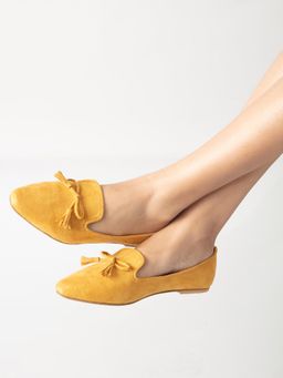 Twenty Dresses by Nykaa Fashion - Mustard Bow Suede Loafers