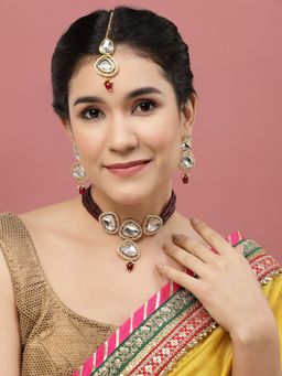 PANASH - Gold Plated Cubic Zirconia Studded & Beaded Jewellery Set