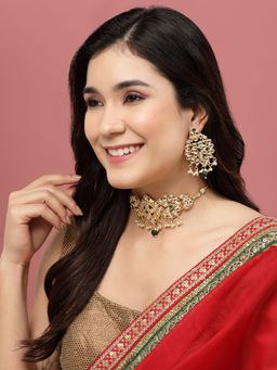 PANASH - Gold Plated Kundan Stone Studded Choker Jewellery Set